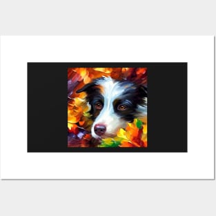 Border Collie - Face Among Foliage Posters and Art